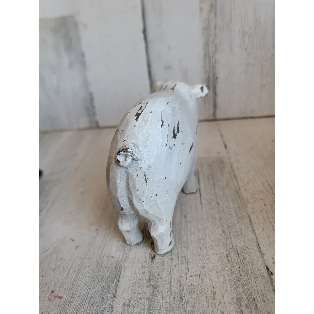 Rustic pig wooden farm animal home decor vintage unique white - Picture 6 of 7